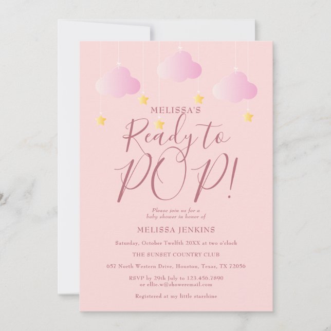 Convite Pronto para Pop Twinkle Twinkle Chá Rosa (Frente)