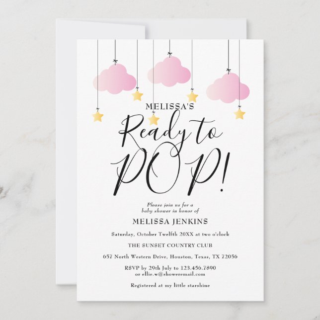 Convite Pronto para Pop Twinkle Twinkle Chá Rosa (Frente)