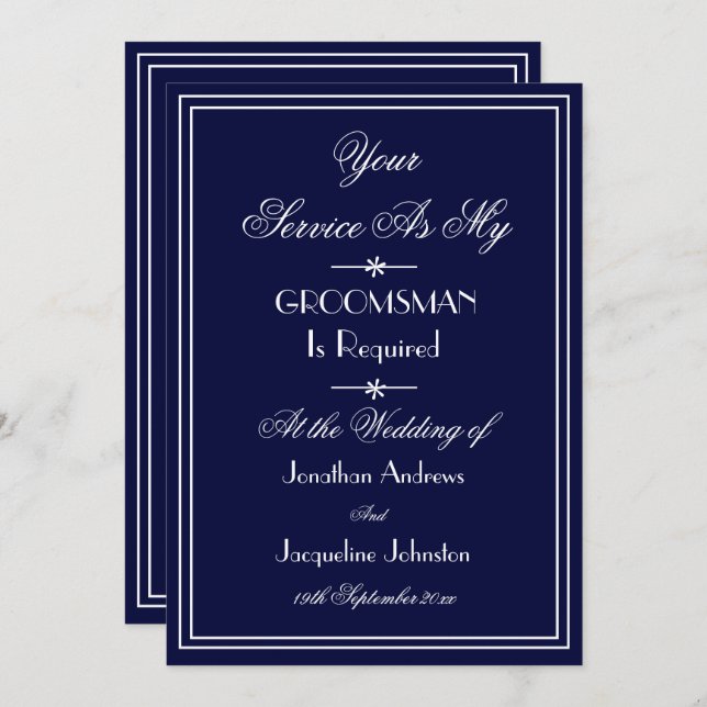 Convite Proposta Azul Elegante Personalizada De Casamento  (Frente/Verso)