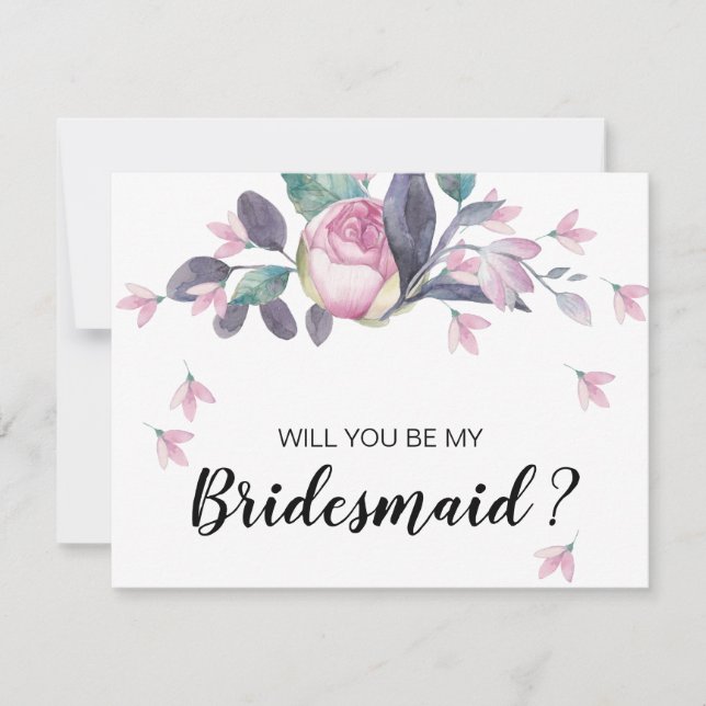 Convite Proposta bonito de Bridesmaid Floral Rosa (Frente)
