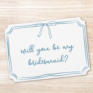 Convite Proposta de Bridesmaid Azul com Arco Manuscrito