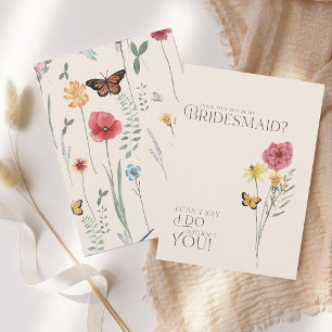 Convite Proposta de Bridesmaid da Borboleta de Flor Selvag