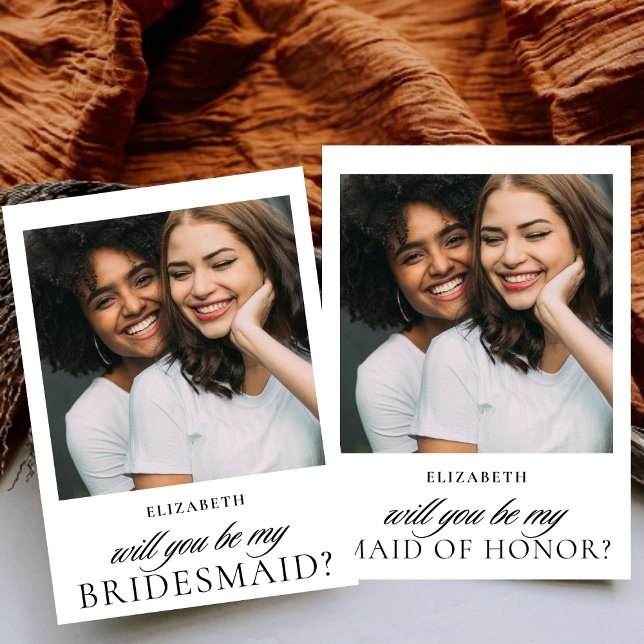 Convite Proposta de Bridesmaid de Foto de Script Minimalis (Criador carregado)