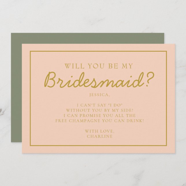 Convite Proposta de Bridesmaid de Letra Rosa &Vermelha (Frente/Verso)