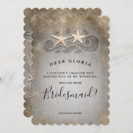 Convite Proposta de Bridesmaid de Starfish Dourado da prai
