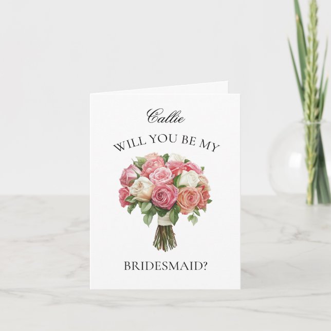 Convite Proposta de Bridesmaid do Buquê de Rosas Rosa Mist (Frente)