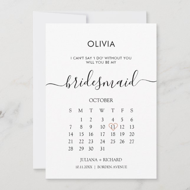 Convite Proposta de Bridesmaid do Calendário de Script Mod (Frente)