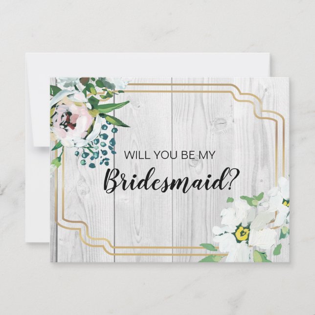 Convite Proposta de Bridesmaid Dourada Floral Rustic Barnw (Frente)