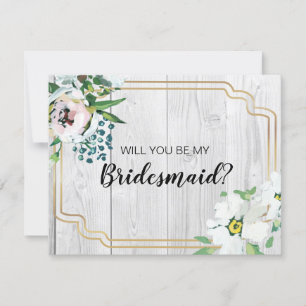 Convite Proposta de Bridesmaid Dourada Floral Rustic Barnw
