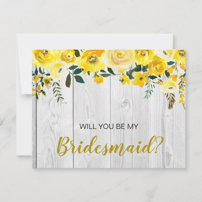Convite Proposta de Bridesmaid Floral Amarelo de Barnwood  (Frente)