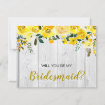 Proposta de Bridesmaid Floral Amarelo de Barnwood 