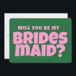 Convite Proposta de Bridesmaid Retro Rosa e Verde Funny<br><div class="desc">Proposta de Bridesmaid Retro Rosa e Verde Funny</div>