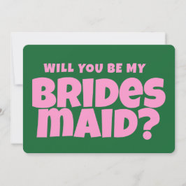 Convite Proposta de Bridesmaid Retro Rosa e Verde Funny