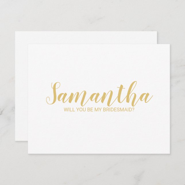 Convite Proposta de Bridesmaid | Script Moderno Branco e D (Frente/Verso)