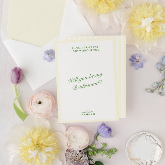 Convite Proposta de Bridesmaid Verde e Amarelo Retroativa (Retro Modern Green & Yellow Bridesmaid Proposal Invitation)
