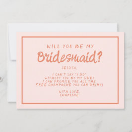 Convite Proposta de Dama de Honor em Rosa e Vermelho Retro