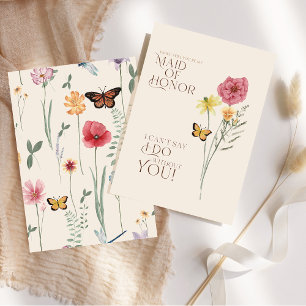 Convite Proposta de Dama de Honra Borboleta Flor Silvestre