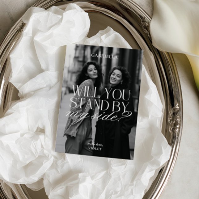 Convite Proposta de Dama de Honra em Foto Preto e Branco M (Modern Black & White Photo Bridesmaid Proposal Invitation)
