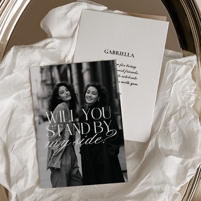 Convite Proposta de Dama de Honra em Foto Preto e Branco M (Modern Black & White Photo Bridesmaid Proposal Invitation)