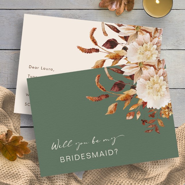 Convite Proposta de Dama de Honra Outono de Sage (Fall Sage Green Will You Be My Bridesmaid Proposal Invitation by Painted Paperie
)