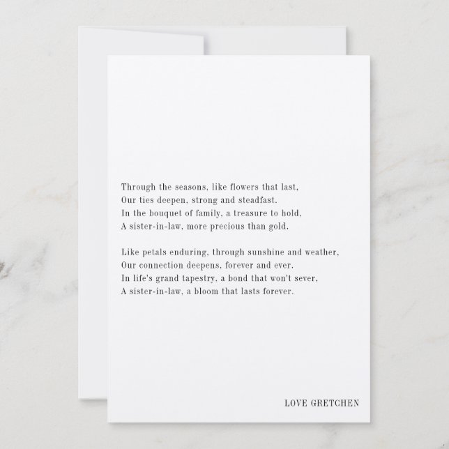 Convite Proposta de Dama de Honra para Cunhada com poema (Verso)