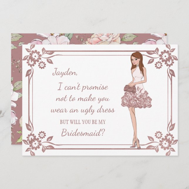 Convite Proposta de Dama de Honra Personalizada Glam Girl (Frente/Verso)