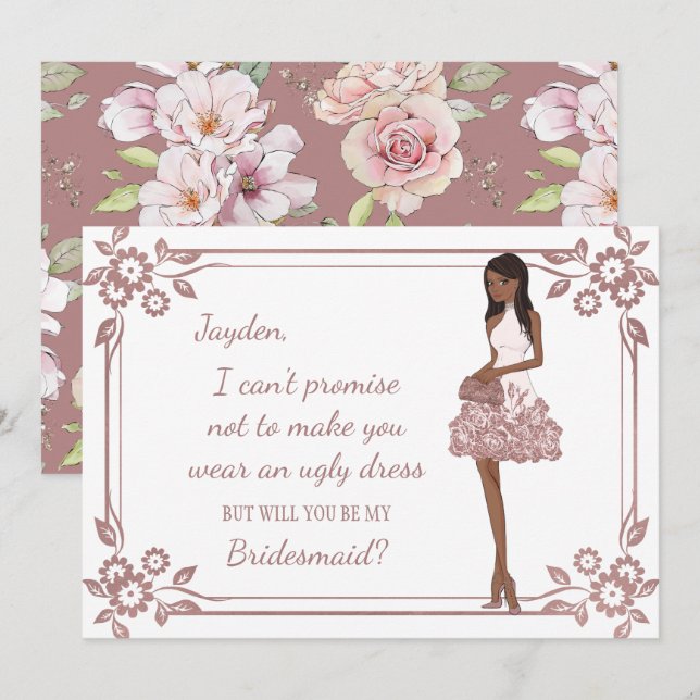 Convite Proposta de Dama de Honra Personalizada Glam Girl (Frente/Verso)