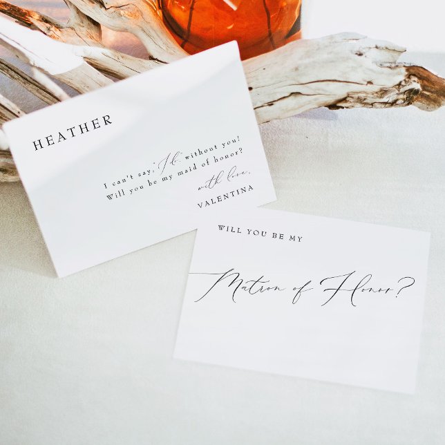 Convite Proposta de Dama de Honra VALENTINA Classic Script (Elegant Calligraphy Script Matron Of Honor Bridesmaid Poposal Card)
