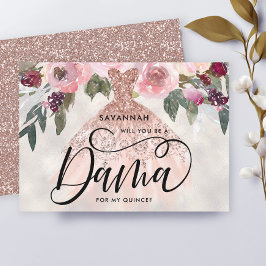Convite Proposta de Dama de Quinceañera com Brilho em Dour