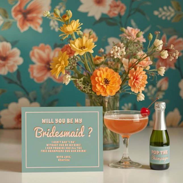 Convite Proposta de Damas de Honra Groovy Bold Azul Rosa V (Criador carregado)