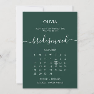 Convite Proposta de Esmeralda do Bridesmaid do Calendário 