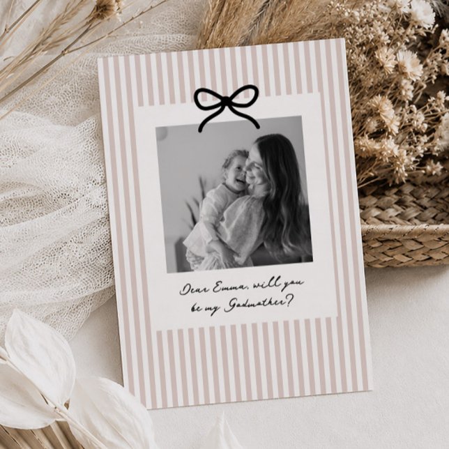 Convite Proposta de Madrinha com Listras Rosa (Zazzle Pink Stripes Godmother Proposal Invitation)