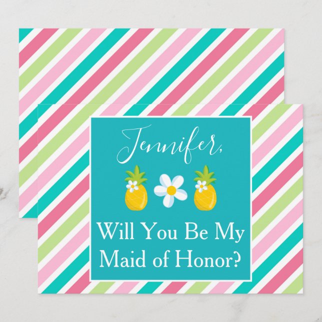 Convite Proposta de Madrinha de casamento de ananás bonito (Frente/Verso)