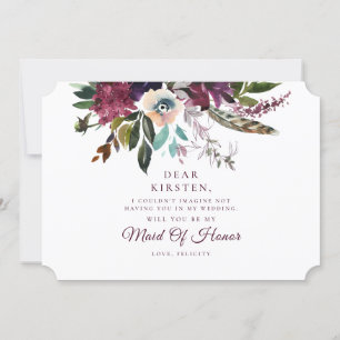 Convite Proposta de Madrinha de casamento Floral do Burgun