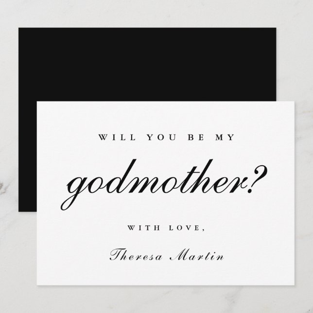 Convite Proposta de Madrinha Simples e Elegante Preta (Frente/Verso)