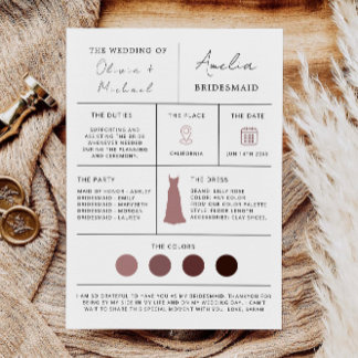 Convite Proposta e Madrinha de casamento da Bridesmaid