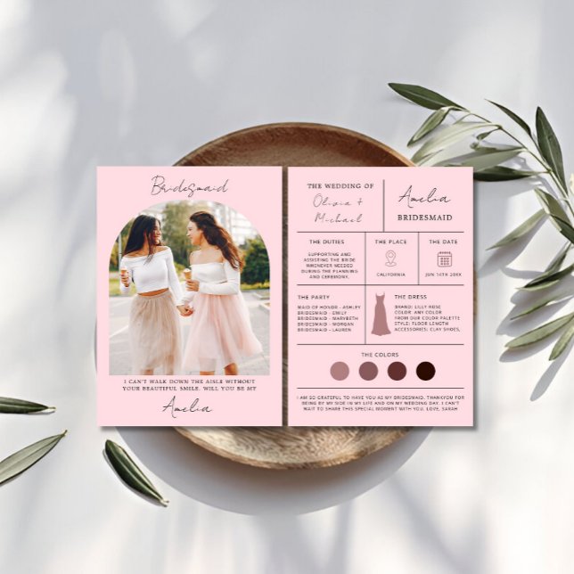 Convite Proposta e Madrinha de casamento de Bridesmaid ros (Pink Bridesmaid Proposal & Maid of Honor Card)
