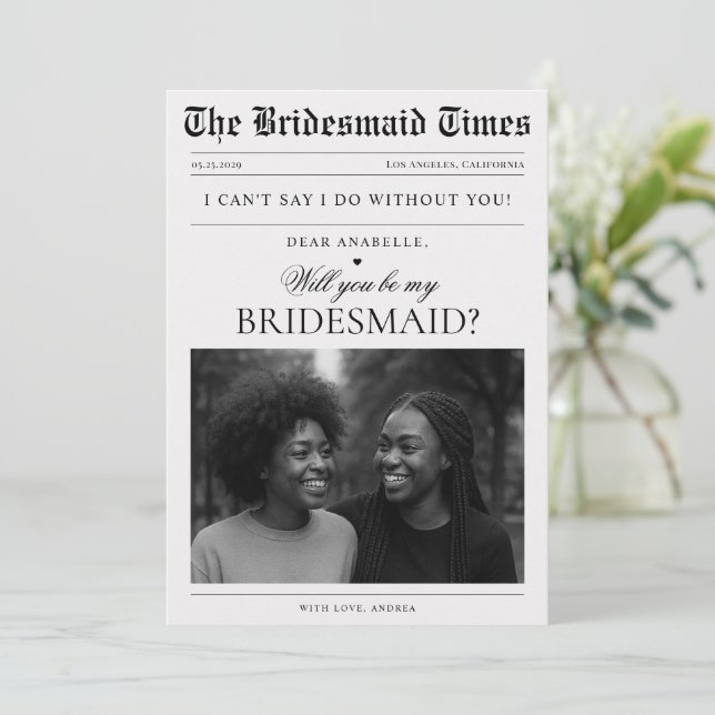 Convite Proposta exclusiva de Bridesmaid de foto de jornal (Em pé/Frente)