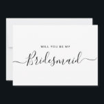 Convite Proposta Mínima de Porta Negra e Branca<br><div class="desc">Proposta de Bridesmaid da Caligrafia Branca e Negra Moderna Minimalista. Cartão de pedido e convite do partido de noiva. Apresenta a moda e a fonte do script na moda.</div>