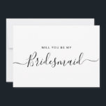 Convite Proposta Mínima de Porta Negra e Branca<br><div class="desc">Proposta de Bridesmaid da Caligrafia Branca e Negra Moderna Minimalista. Cartão de pedido e convite do partido de noiva. Apresenta a moda e a fonte do script na moda.</div>