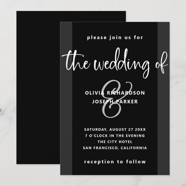 Convite Proposta moderna | Casamento Preto e Branco (Frente/Verso)
