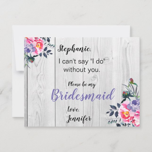 Convite Proposta Rustic Barnwood PInk Floral Bridesmaid (Verso)