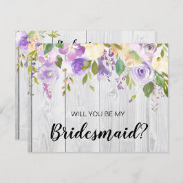 Convite Proposta Rustic Barnwood Purple Floral Bridesmaid