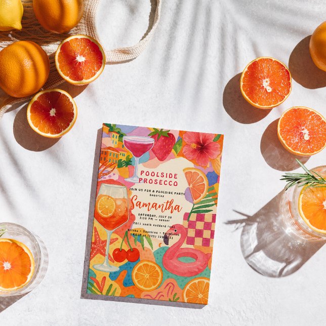 Convite Prosecco à Beira da Piscina Colagem Tropical | Pis (Criador carregado)