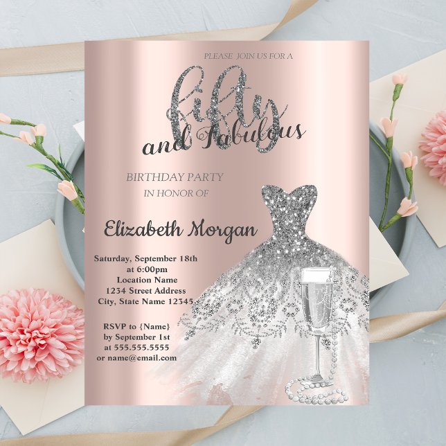 Convite Prosecco de Vestido Prata Pearls 50º Aniversário (Criador carregado)