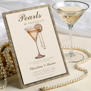 Convite Prosecco Elegant Brunch com Casamento de Pérolas
