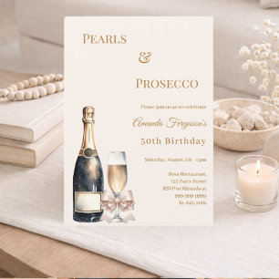 Convite Prosecco Pérolas arco de marfim elegante aniversár