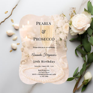 Convite Prosecco Pérolas Champanhe elegante aniversário 