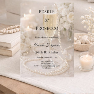 Convite Prosecco Pérolas Champanhe luxuoso aniversário ele