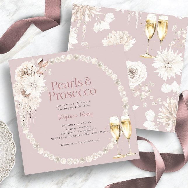 Convite Prosecco Pérolas Rosa (Pink Pearls Prosecco Invitation
)